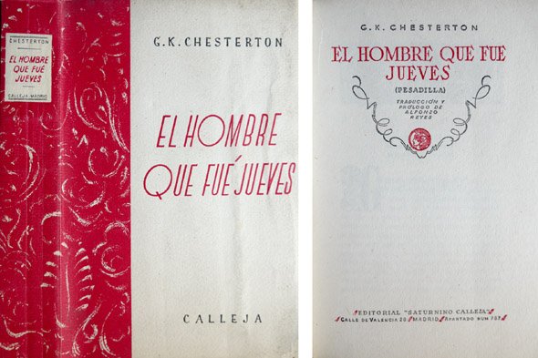 El hombre que fue Jueves. Traducción y prólogo de Alfonso …