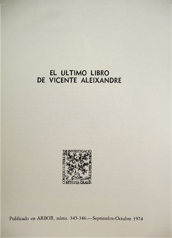 El último libro de Vicente Aleixandre.