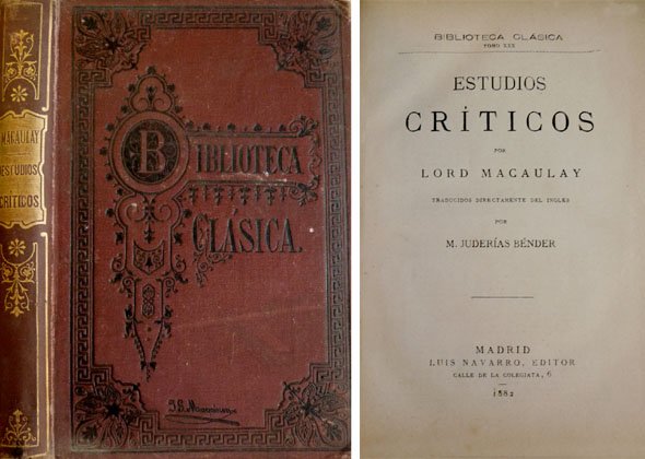 Estudios críticos. Traducidos directamente del inglés por Mariano Juderías Bender.