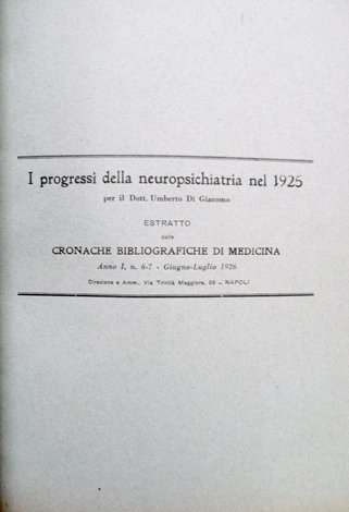 I progressi della Neuropsichiatria nel 1925.