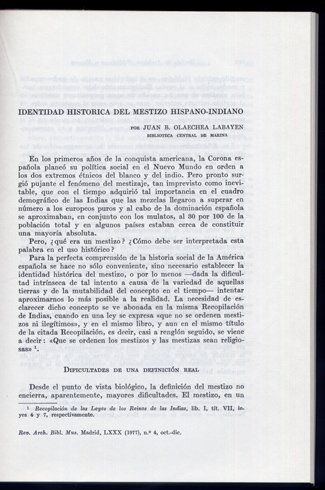 Identidad histórica del Mestizo Hispano-Indiano.