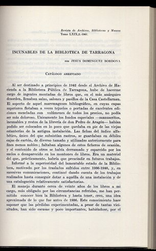Incunables de la Biblioteca de Tarragona.