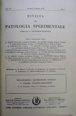 Intossicazione sperimentale tetanica e sistema reticolo - endoteliale.