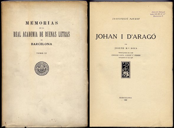 Johan I d'Aragó. Index onomàstic per Agustí Palau.