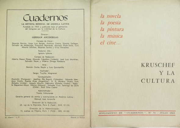 Kruschef y la Cultura. Suplemento de "Cuadernos", Revista Mensual de …