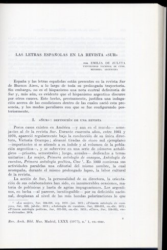 Las letras españolas en la Revista "Sur".