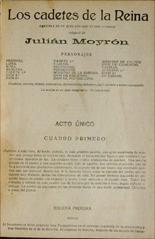 Los cadetes de la Reina. Zarzuela en un acto.