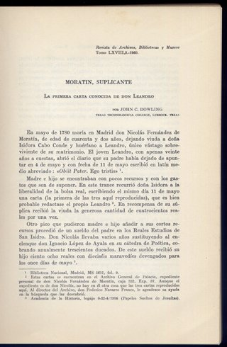 Moratín, suplicante [y] Más sobre el Epistolario de Moratín.