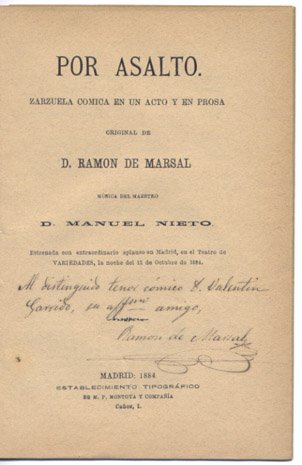 Por asalto. Zarzuela cómica en un acto y en prosa.