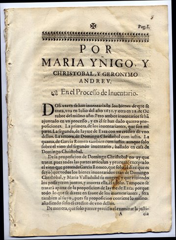 Por Maria Yñigo y Christobal y Geronymo Andreu, en el …