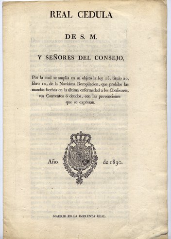 Real Cédula de S. M. y Señores del Consejo por …