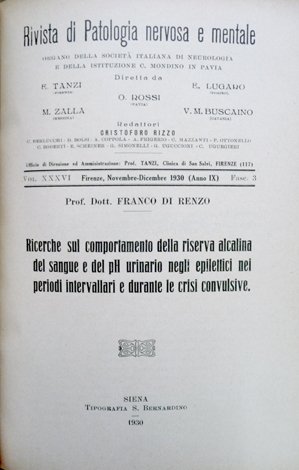 Ricerche sul comportamento della riserva alcalina del sangue e del …