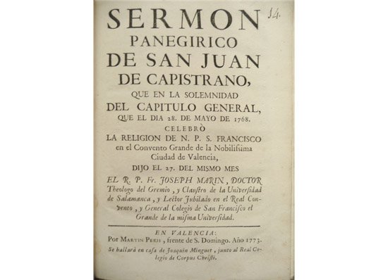 Sermón Panegírico de San Juan de Capistrano.