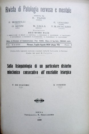 Sulla fisiopatologia di un particolare disturbo mioclonico consecutivo all'encefalite letargica.