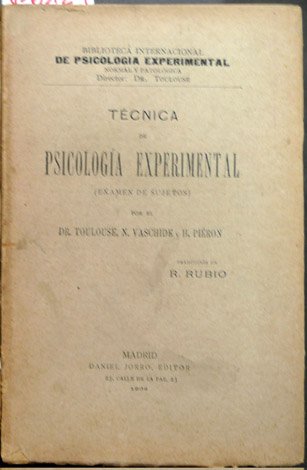 Técnica de Psicología Experimental. Exámen de Sujetos. Traducción de R. … | Immagine principale