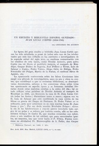 Un erudito y bibliófilo español olvidado: Juan Lucas Cortés (1624-1701).