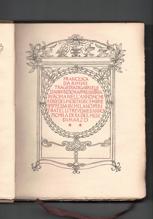Francesca da Rimini. Tragedia rappresentata in Roma nell anno MCMI …