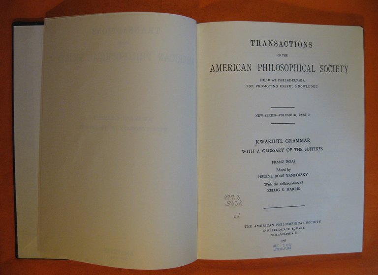 Kwakiutl Grammar with a Glossary of the Suffixes (Transactions of …