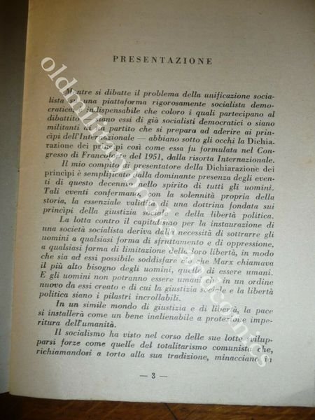 DICHIARAZIONE DEI PRINCIPI DEL SOCIALISMO CARTA DELL'INTERNAZIONALE SOCIALISTA
