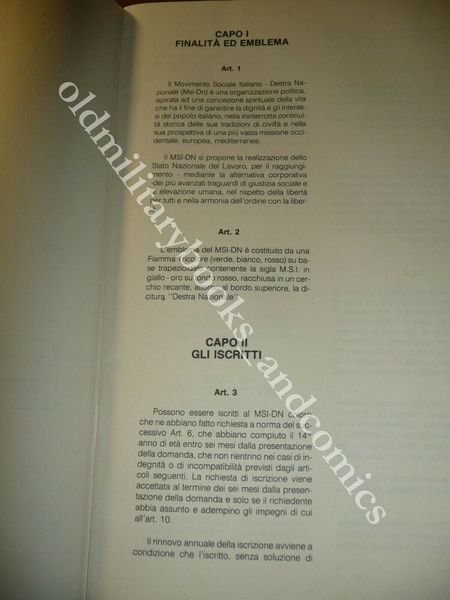 STATUTO DEL MOVIMENTO SOCIALE ITALIANO - DN s.d. MA POSTERIORE …