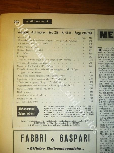 ALI NUOVE QUINDICINALE D'AVIAZIONE 1-31 AGOSTO 1962 n.15-16 AVIAZIONE SPAGNOLA