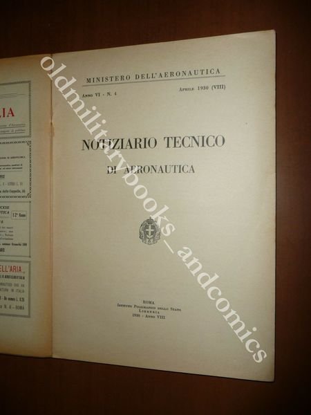 NOTIZIARIO TECNICO DI AERONAUTICA 1930 AVIAZIONE AERODINAMICA MECCANICA VELIVOLI