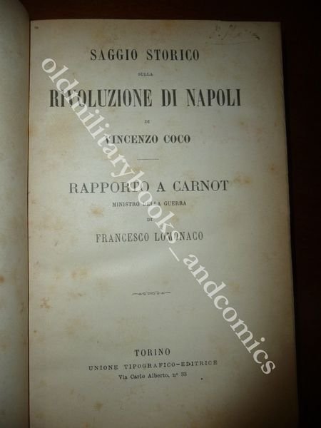 SAGGIO STORICO SULLA RIVOLUZIONE DI NAPOLI RAPPORTO A CARNOT VINCENZO …