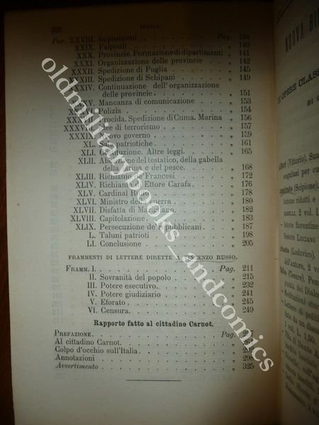 SAGGIO STORICO SULLA RIVOLUZIONE DI NAPOLI RAPPORTO A CARNOT VINCENZO …