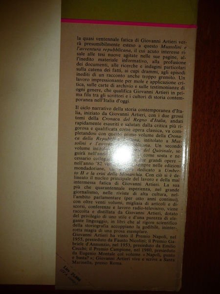 MUSSOLINI E L'AVVENTURA REPUBBLICANA GIOVANNI ARTIERI Vol. I°