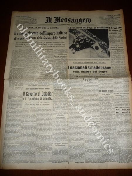 RICONOSCIMENTO IMPERO SOCIETA NAZIONI COLONIZZAZIONE IMPERO MESSAGGERO 12-4-38