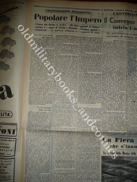 RICONOSCIMENTO IMPERO SOCIETA NAZIONI COLONIZZAZIONE IMPERO MESSAGGERO 12-4-38