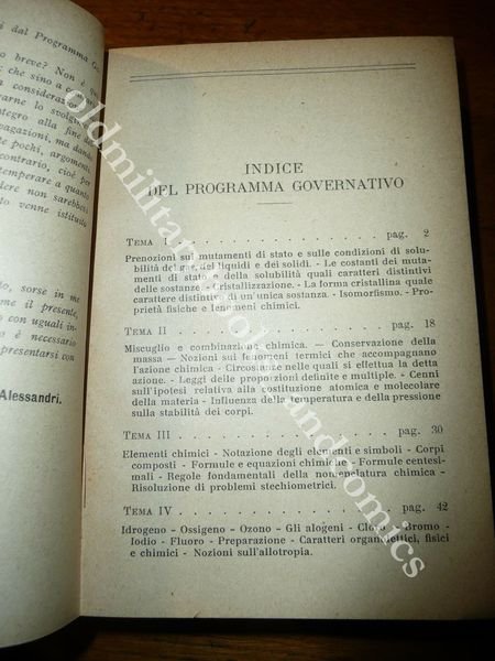 CHIMICA GENERALE PER GLI ISTITUTI TECNICI ALESSANDRI 1919 I^ Ed. …