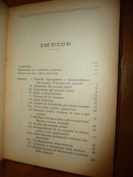 ARITMETICA RAZIONALE F. PANIZZA HOEPLI 1920 VII^ Ed.