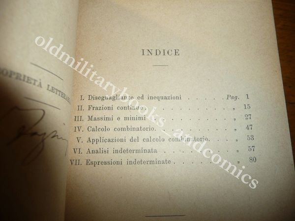 COMPLEMENTI D'ALGEBRA UGO FAZZINI 1903 I^ Ed. BIBLIOTECA DEGLI STUDENTI
