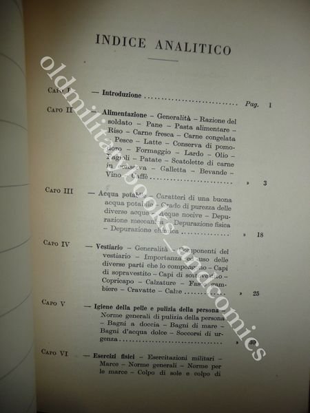 L'ISTRUZIONE PER L'IGIENE DEI MILITARI ALIMENTAZIONE ACQUA VESTIARIO IGIENE 1957