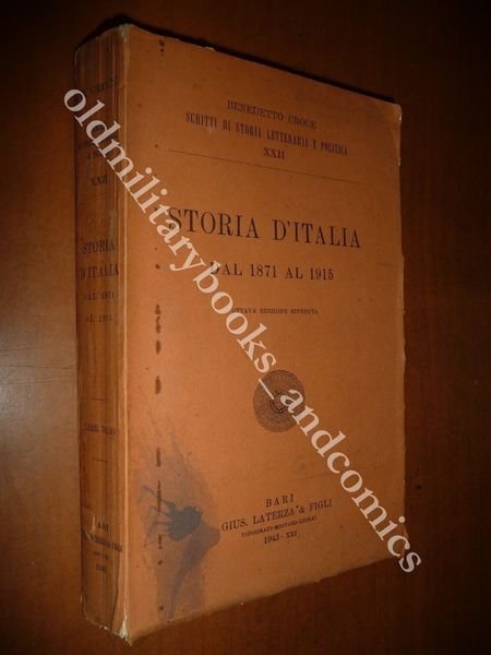 STORIA D'ITALIA DAL 1871 AL 1915 BENEDETTO CROCE 1943 RISORGIMENTO