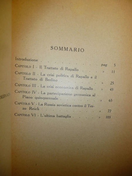 GERMANIA E RUSSIA 1921-1941 VENTI ANNI DI STORIA DIPLOMATICA TRATTATO …