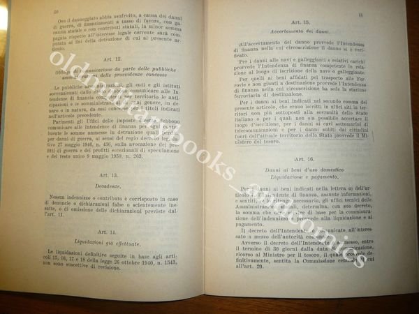CONCESSIONE DI INDENNIZZI E CONTRIBUTI PER DANNI DI GUERRA BENI …