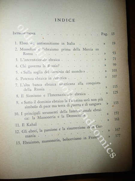 GIUDAISMO BOLSCEVISMO PLUTOCRAZIA MASSONERIA GIOVANNI PREZIOSI 1943 I^ Ed. SOVRACC. …