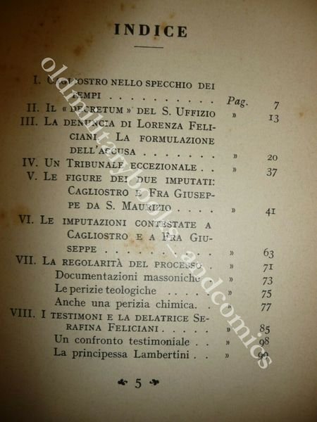 CAGLIOSTRO DINANZI AL SANT'UFFIZIO BRUNO CASSINELLI PROCESSO E CONDANNA 1930