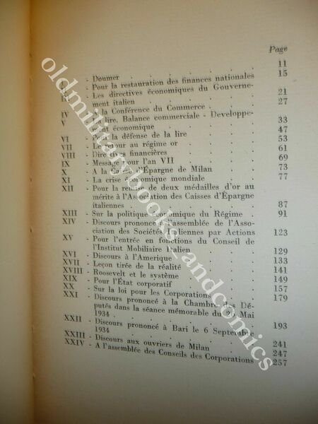 DISCOURS DE BENITO MUSSOLINI SUR LA POLITIQUE ÉCONOMIQUE ITALIENNE