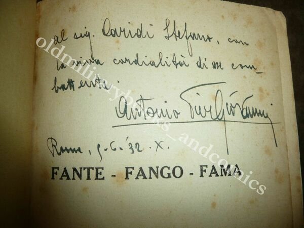 FANTE FANGO FAMA ANTONIO PIER GIOVANNI AUTOGRAFO DELL'AUTORE