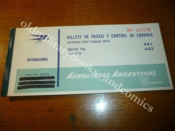 AEROLINEAS ARGENTINAS 1965 VECCHIO BIGLIETTO VINTAGE AIRLINE TICKET FLUGTICKET 1