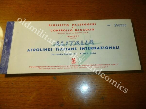 ALITALIA 1954 VECCHIO BIGLIETTO VINTAGE AIRLINE TICKET FLUGTICKET