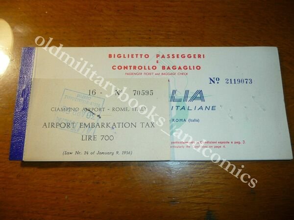 ALITALIA 1959 VECCHIO BIGLIETTO VINTAGE AIRLINE TICKET FLUGTICKET 3