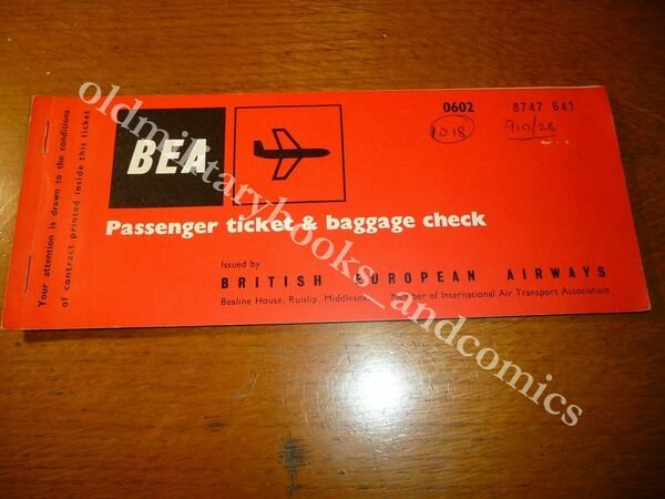 BEA 1961 VECCHIO BIGLIETTO VINTAGE AIRLINE TICKET FLUGTICKET