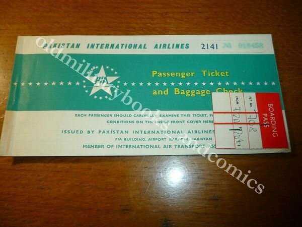 PAKISTAN INTERNATIONAL AIRLINES 1970? VECCHIO BIGLIETTO VINTAGE AIRLINE TICKET