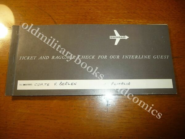 SWISSAIR 1968 VECCHIO BIGLIETTO VINTAGE AIRLINE TICKET FLUGTICKET 1