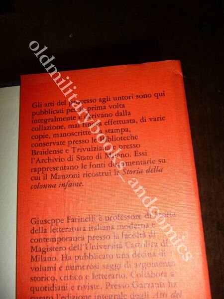 PROCESSO AGLI UNTORI MILANO 1630 CRONACA ED ATTI GIUDIZIARI FARINELLI-PACCAGNINI