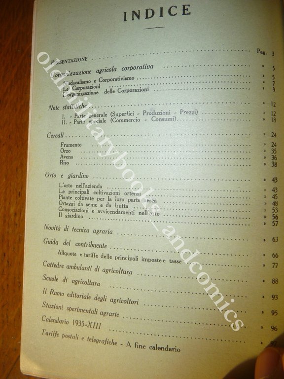 AGENDA AGRICOLA ITALIANA 1935 XII EF.